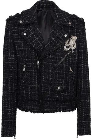 Balmain Karierte Tweed-Bikerjacke