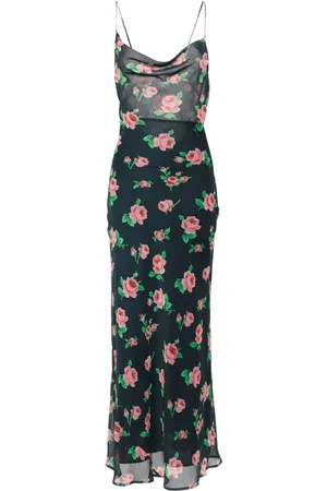 ROTATE Langes Chiffonkleid mit Rosen-Print