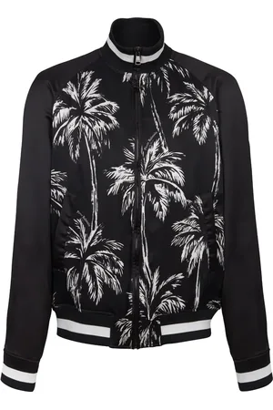 Balmain Satin-Bomberjacke mit Palmen-Print