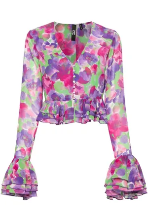 ROTATE Cropped-Bluse mit Blumen-Print