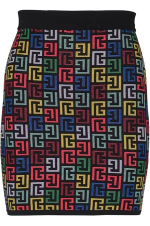Balmain Gestrickter Minirock mit PB-Intarsie