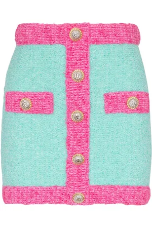 Balmain Bouclé-Minirock mit Zierknöpfen