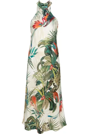 Roberto Cavalli Seiden-Maxikleid mit Dschungel-Print