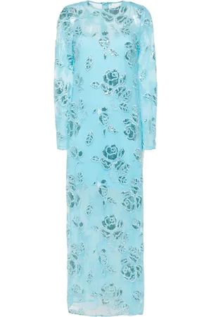 ROTATE Maxikleid mit floraler Stickerei
