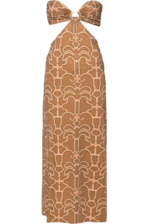 JOHANNA ORTIZ Schulterfreies Jungle Geometry Maxikleid