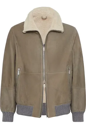 Brunello Cucinelli Lederjacke mit Shearling-Kragen