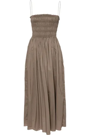 MATTEAU Popeline-Midikleid mit gerafften Einsätzen