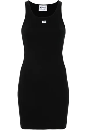 Moschino Fein geripptes Minikleid mit Logo-Patch