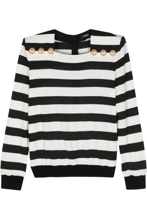 Balmain Gestreifter Pullover mit Zierknöpfen