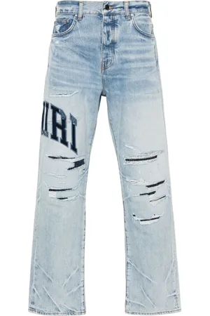 AMIRI Halbhohe Varsity Logo Repair Straight-Leg-Jeans