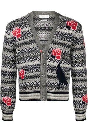 Thom Browne V-Ausschnitt-Cardigan mit Intarsenmuster