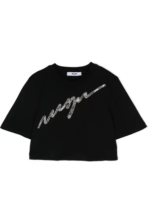 Msgm Cropped-T-Shirt mit Pailletten-Logo