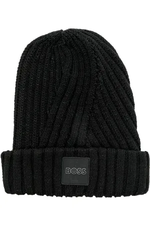 HUGO BOSS Strickmütze mit Logo-Patch