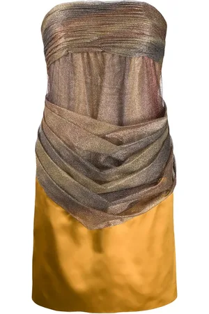 CHANEL Schulterfreies Seidenkleid mit Metallic-Garn
