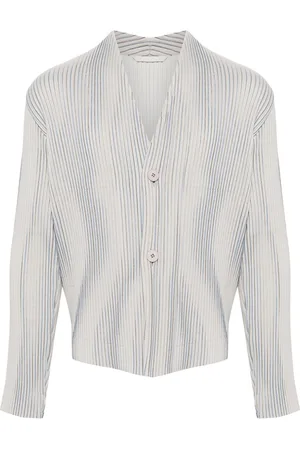 Issey Miyake Tweed Pleats Jacke ohne Kragen