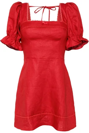 Reformation Evianna Leinenkleid mit eckigem Ausschnitt