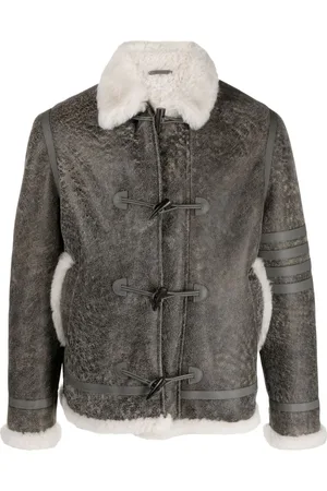 Thom Browne Lederjacke in Rissoptik mit Shearling-Besatz
