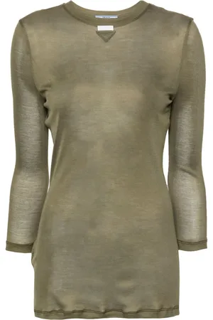 Prada Semi-transparentes Seidentop mit Triangel-Logo