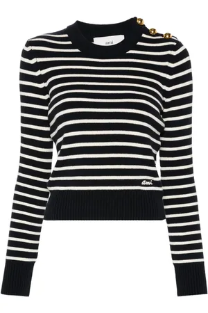 Ami Gerippter Pullover mit Streifen