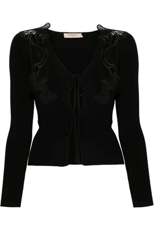 Twin-Set Gerippter Cardigan mit Spitzeneinsätzen