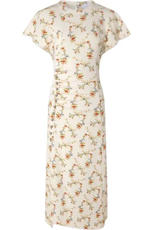 Paco rabanne Gerafftes Midikleid mit Blumen-Print