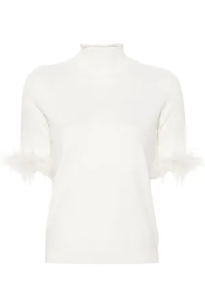 Twin-Set Kurzärmeliger Pullover mit Federn