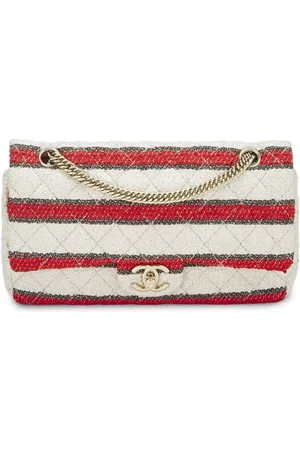 CHANEL 2009 Gestreifte Classic Flap Schultertasche