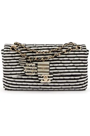 CHANEL 2006 gestreifte Classic Flap Schultertasche