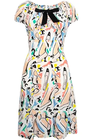 CHANEL 1990s Seidenkleid mit grafischem Print