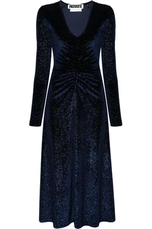 ROTATE Gerafftes Midikleid mit Strass