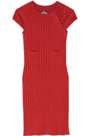 CHANEL Geripptes Bouclé-Midikleid