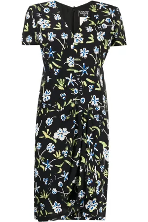 CHANEL 1997 florales Seidenkleid mit Drapierung