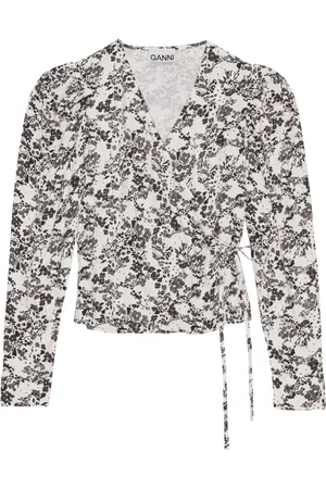 Ganni Wickelbluse mit Blumen-Print