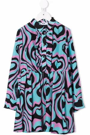 Msgm Gerüschtes Hemdkleid mit grafischem Print