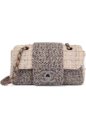 CHANEL 2004 Kleine Classic Flap Tweed-Schultertasche