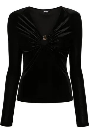 Roberto Cavalli Samtbluse mit Schlangenapplikation