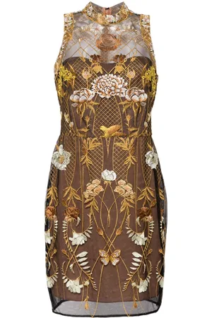Marchesa Notte Kurzes Tüllkleid mit Blumenstickerei