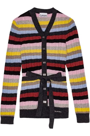 Ganni Gestreifter Cardigan mit Logo-Stickerei