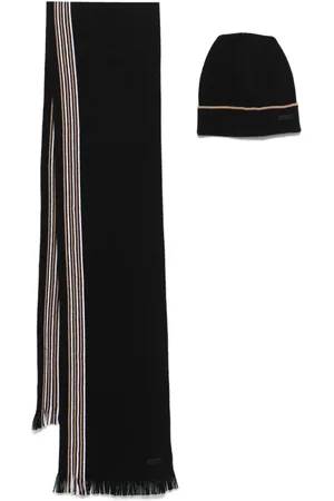 HUGO BOSS Set aus Mütze und Schal mit Logo-Patch