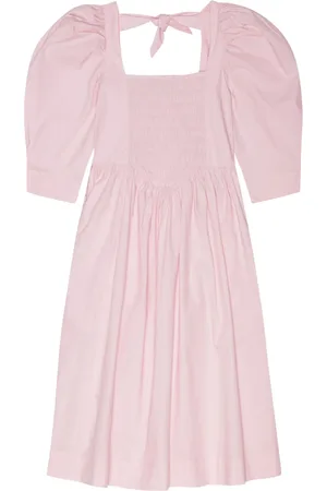 Ganni Gerafftes Kleid mit Schleifenverschluss