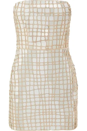 Retrofete Verziertes Kaleido Minikleid mit schulterfreiem Design