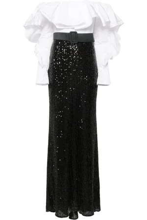 Badgley Mischka Gerüschtes Abendkleid mit Pailletten