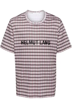 Helmut Lang Kariertes T-Shirt mit Logo-Print