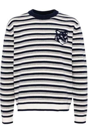 Maison Kitsuné Gestreifter Pullover mit Fuchskopf-Intarsie