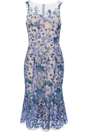 Marchesa Notte Midikleid mit Blumenstickerei