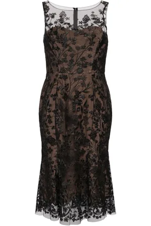 Marchesa Notte Midikleid mit Blumenstickerei