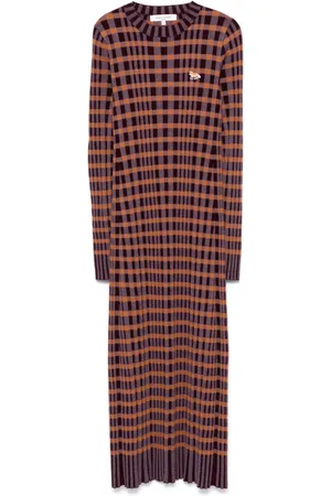 Maison Kitsuné Geripptes Midikleid mit Karomuster