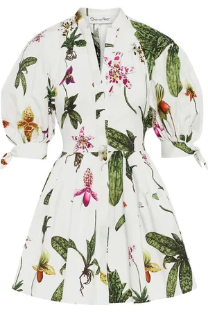 Oscar de la Renta Orchid Popeline-Kleid mit Puffärmeln