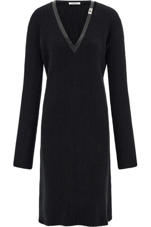Salvatore Ferragamo Strickkleid mit Lederbesatz