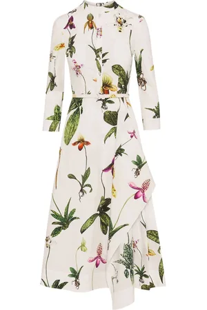 Oscar de la Renta Orchid Popeline-Kleid mit 3/4 Ärmeln